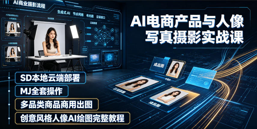AI电商产品与人像写真摄影实战课｜SD本地云端部署、MJ全套操作、多品类商品商用出图、创意风格人像AI绘图完整教程-小创项目网