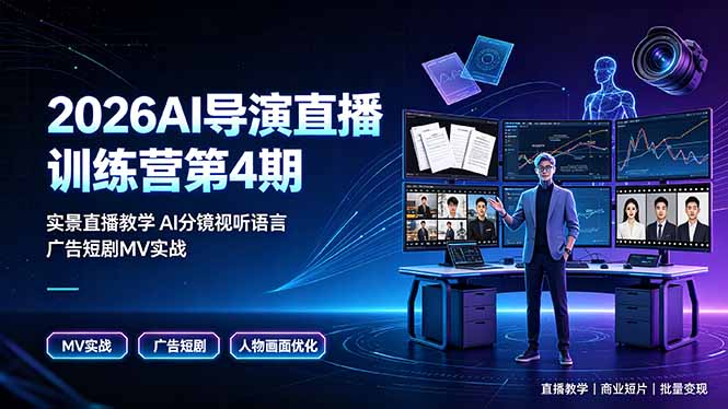 2026AI导演直播训练营第4期，实景直播教学AI分镜视听语言，广告短剧MV实战，解决人物画面崩坏痛点-小创项目网