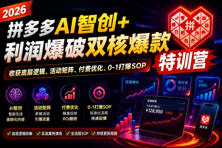 2026拼多多AI智创+利润爆破双核爆款特训营，收获底层逻辑、活动矩阵、付费优化、0-1打爆SOP-小创项目网