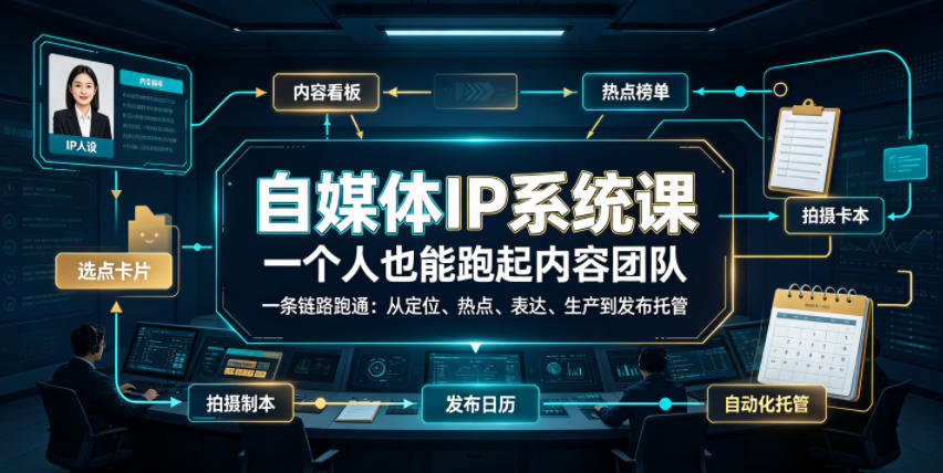 自媒体IP系统课，一个人也能跑起内容团队，一条链路跑通，从定位、热点、表达、生产到发布托管-小创项目网