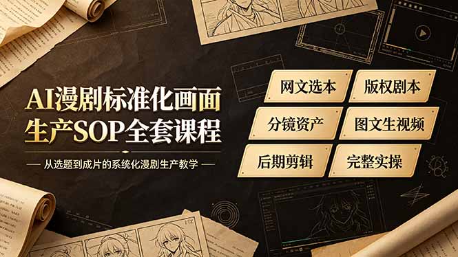 AI漫剧标准化画面生产SOP全套课程，网文选本版权剧本分镜资产全覆盖，图文生视频后期剪辑完整实操教学-小创项目网