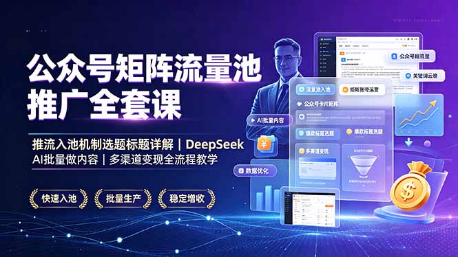 公众号矩阵流量池推广全套课，推流入池机制选题标题详解，DeepSeek AI批量做内容，多渠道变现全流程教学-小创项目网