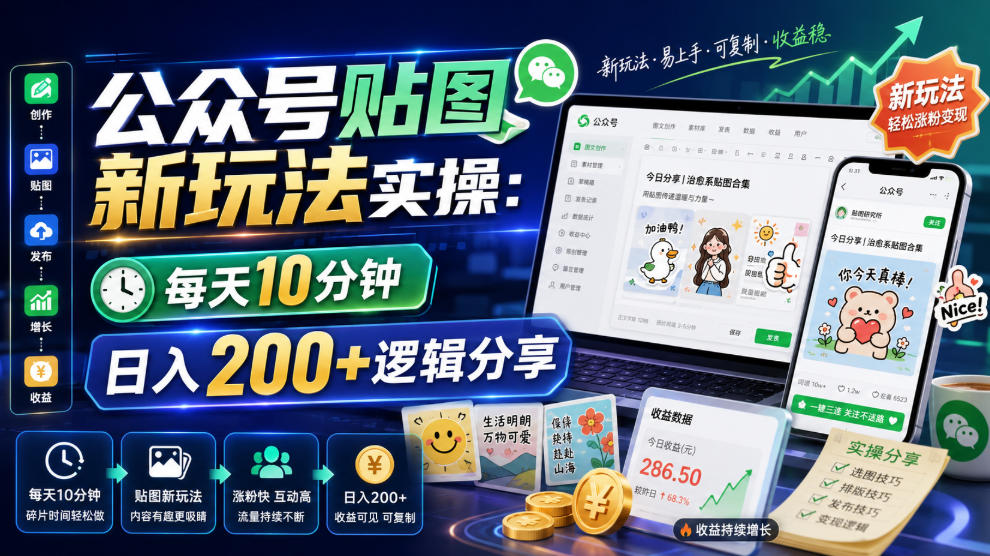 公众号贴图新玩法实操，每天10分钟，日入200+逻辑分享-小创项目网