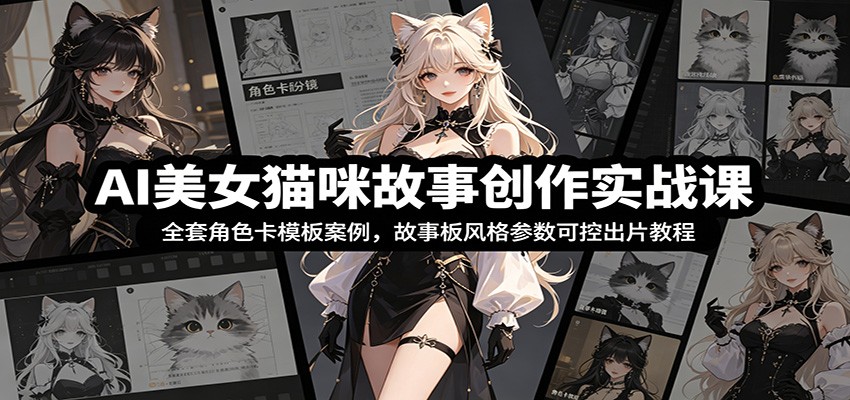 AI美女猫咪故事创作实战课：全套角色卡模板案例，故事板风格参数可控出片教程-小创项目网