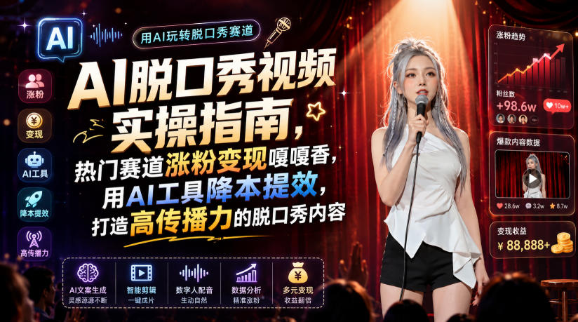 AI脱口秀视频实操指南，热门赛道涨粉变现嘎嘎香，用AI工具降本提效，打造高传播力的脱口秀内容-小创项目网