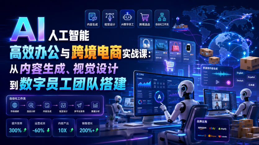 AI人工智能高效办公与跨境电商实战课：从内容生成、视觉设计到数字员工团队搭建-小创项目网