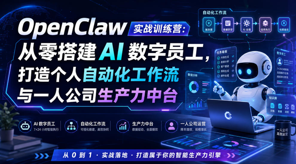 OpenClaw实战训练营：从零搭建AI数字员工，打造个人自动化工作流与一人公司生产力中台-小创项目网