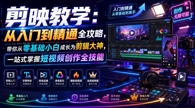 剪映教学：从入门到精通全攻略，带你从零基础小白成长为剪辑大神，一站式掌握短视频创作全技能-小创项目网