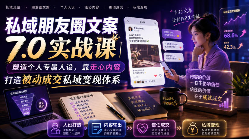 私域朋友圈文案7.0实战课｜塑造个人专属人设，靠走心内容打造被动成交私域变现体系-小创项目网